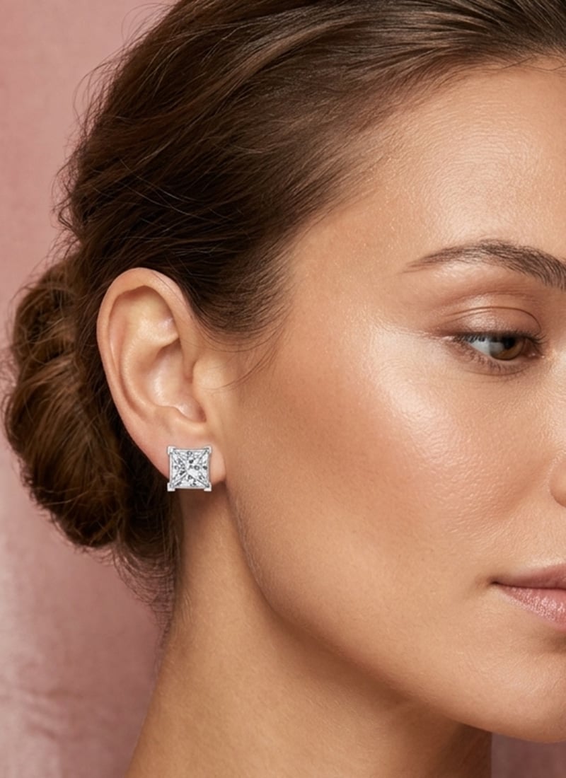 Golden Party Wear 925 Sterling Silver Moissanite Stone Stud Earrings Wedding Wear