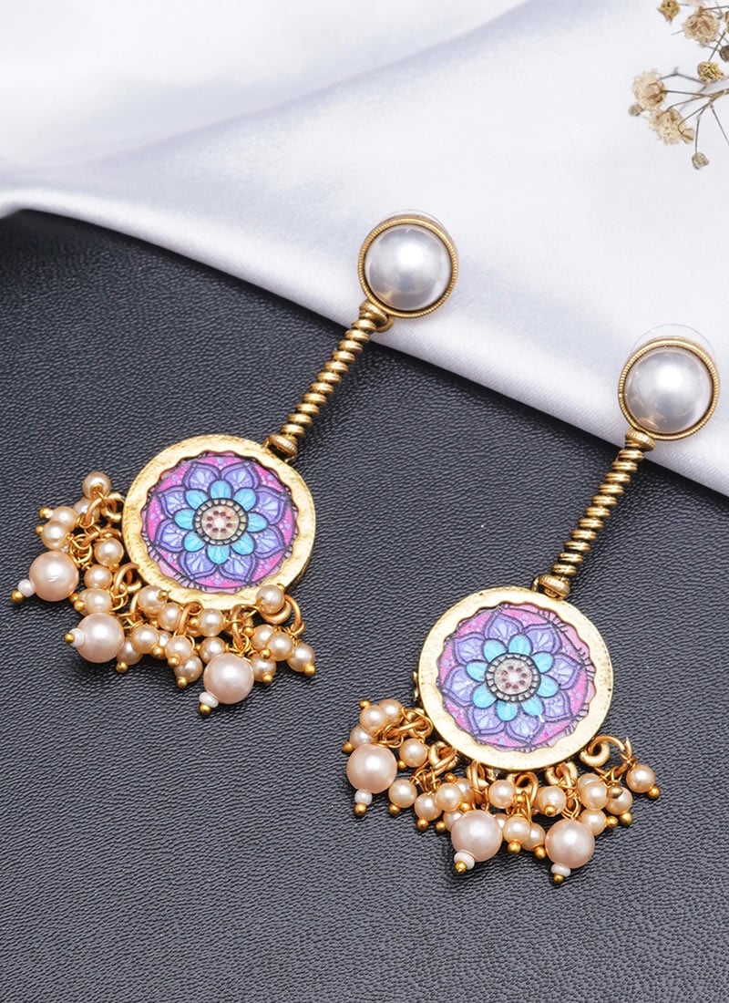 Golden Pearl Danglers Festive Wear