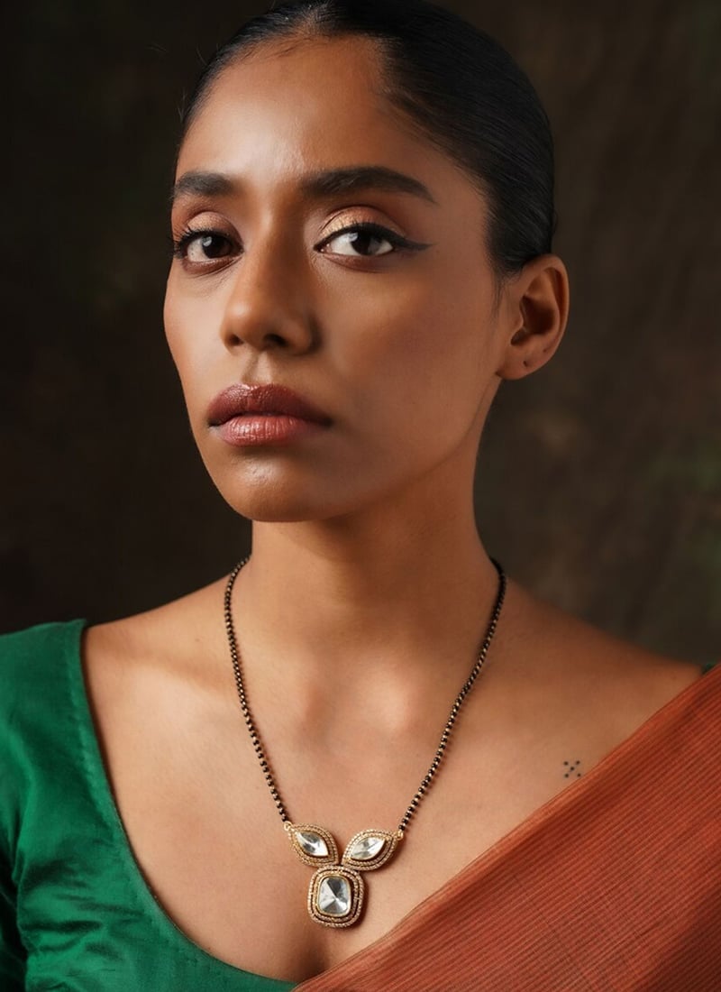 Golden Plated Kundan And Beads Mangalsutra