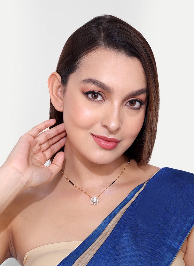 Golden Plated Kundan And Beads Mangalsutra Festive Wear