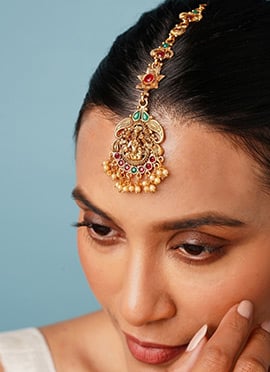 Golden Plated Kundan And Beads Work Lakshmi Mangtikka