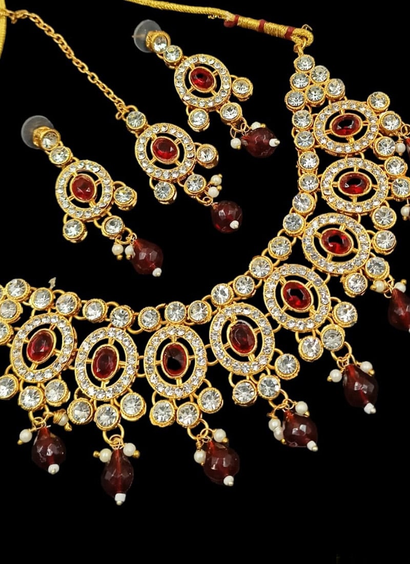 Golden Plated Kundan Necklace With Brown Stone  Party Wear