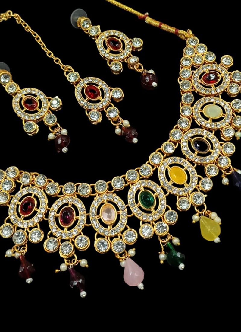 Golden Plated Kundan Necklace With Stone  Party Wear