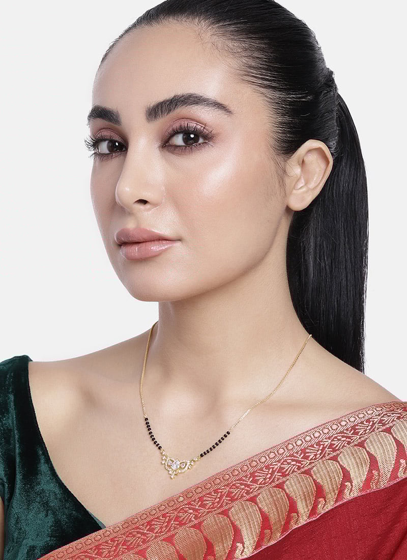 Golden Plated Kundan Stone And Beads Mangalsutra