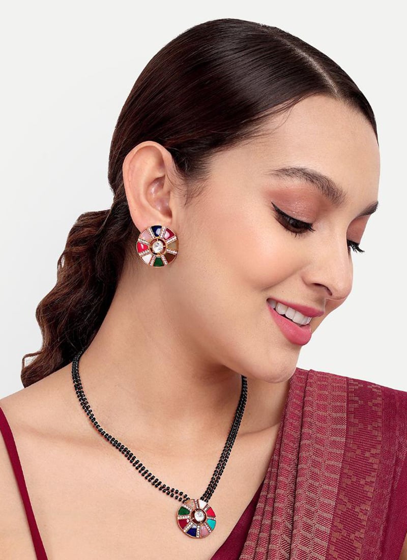 Golden Plated Kundan Stone And Beads Mangalsutra