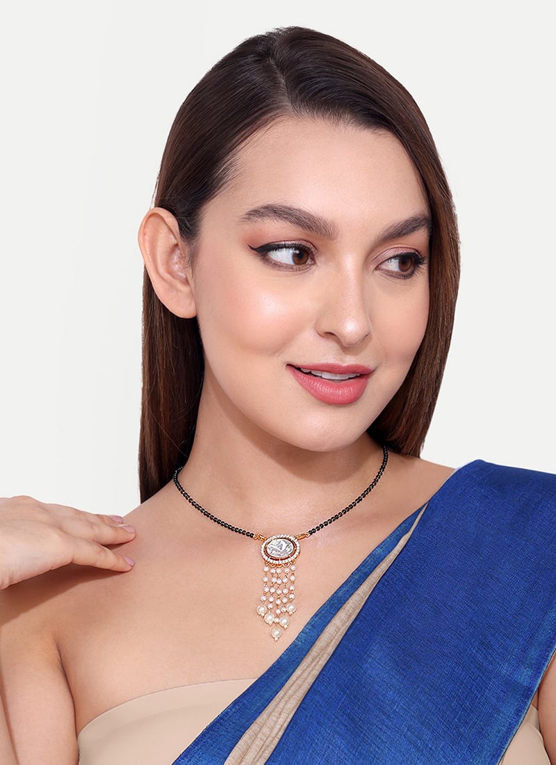 Golden Plated Kundan Stone And Beads Mangalsutra