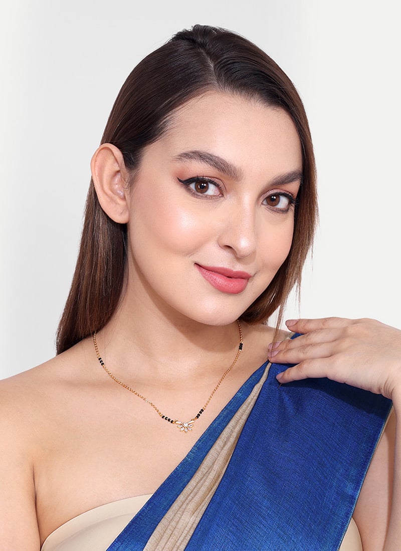 Golden Plated Kundan Stone And Beads Mangalsutra Festive Wear