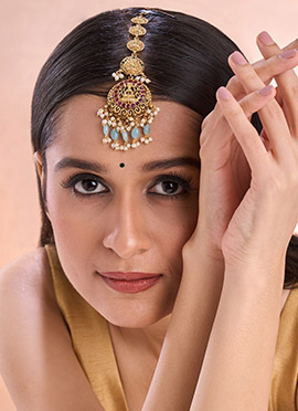 Golden Plated Kundan With Beads And Moti Lakshmi Mangtikka