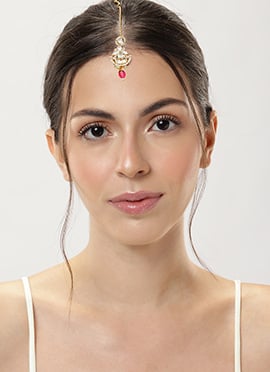 Golden Plated Kundan With Beads And Moti Mangtikka