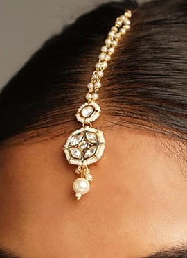 Golden Plated Kundan With Beads And Moti Mangtikka