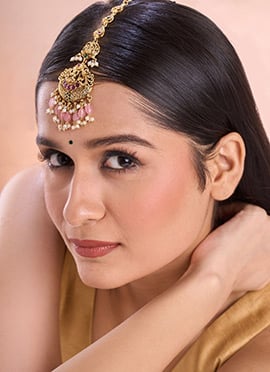 Golden Plated Kundan With Beads And Moti Mangtikka