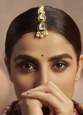 Golden Plated Kundan With Meenakari And Beads Work Mangtikka