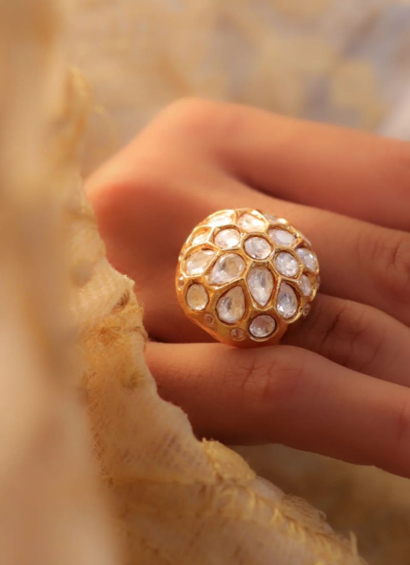 Golden Plated Kundan Work Ring Wedding Wear
