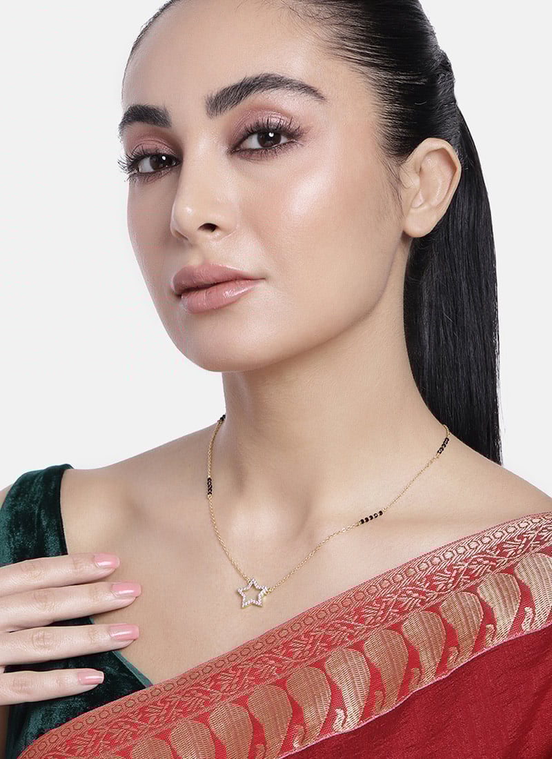Golden Plated Stone And Beads Mangalsutra Festive Wear