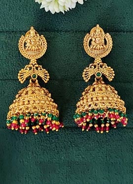 Golden Refined Beads Kundan Jhumka