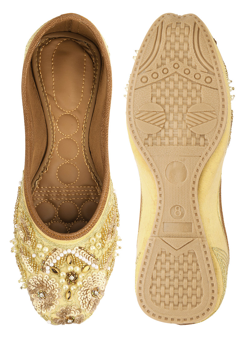 Golden Sequins With Stone And Moti Work Juti