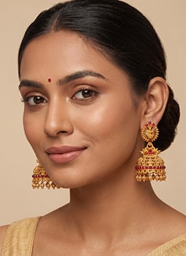 Golden South Style Temple Ghungaroo Jhumka Earrings