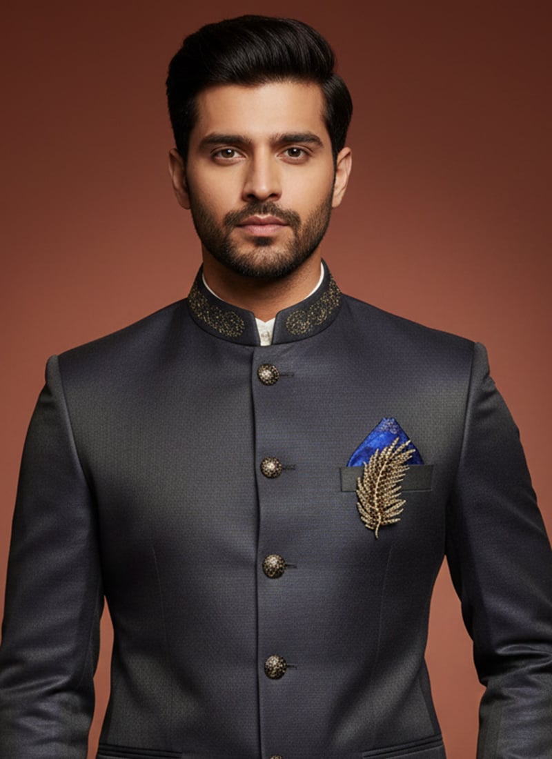 Golden Stone Work Brooch For Men