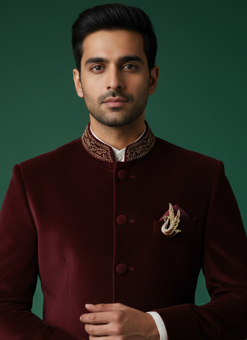 Golden Stone Work Brooch For Men