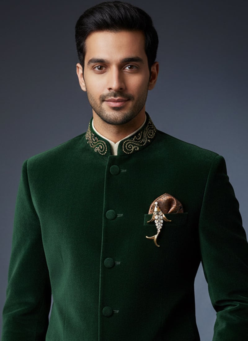 Golden Stone Work Brooch For Men