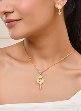 Golden Stone Work Classy Pendent Set For Women