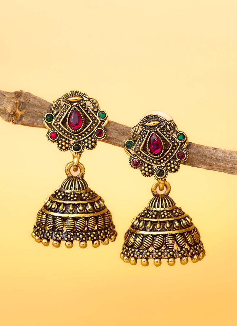Golden Stone Work Jhumka After Six Wear-ERSPFMER4099
