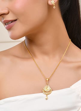 Golden Stone Work Pendent Set For Women