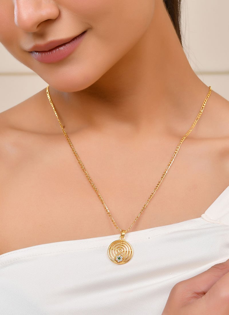 Golden Stone Work Timeless Pendent Set For Women  After Six Wear