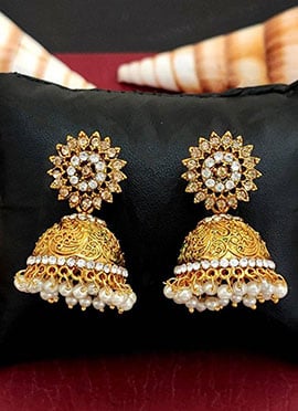 Golden Stones Beads Alluring Jhumka