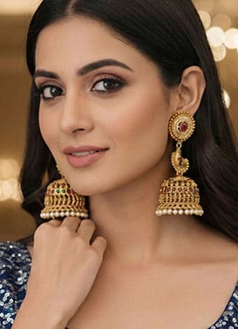 Golden Stones Beads Kundan Radiant Jhumka