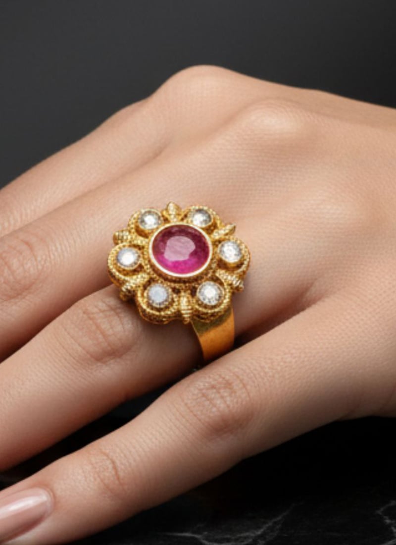 Golden Stones Kundan Ring