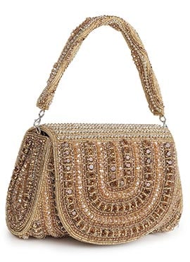 Golden Suede Kundan With Moti Sling Bag