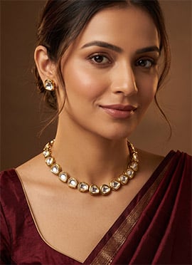 Golden Teardrop Kundan Necklace Set