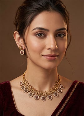 Golden Teardrop Stone Necklace Set