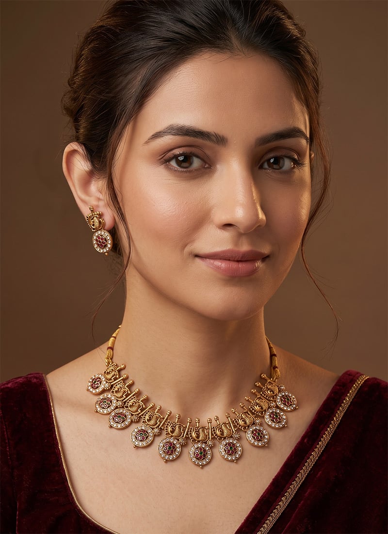 Golden Teardrop Stone Necklace Set After Six Wear