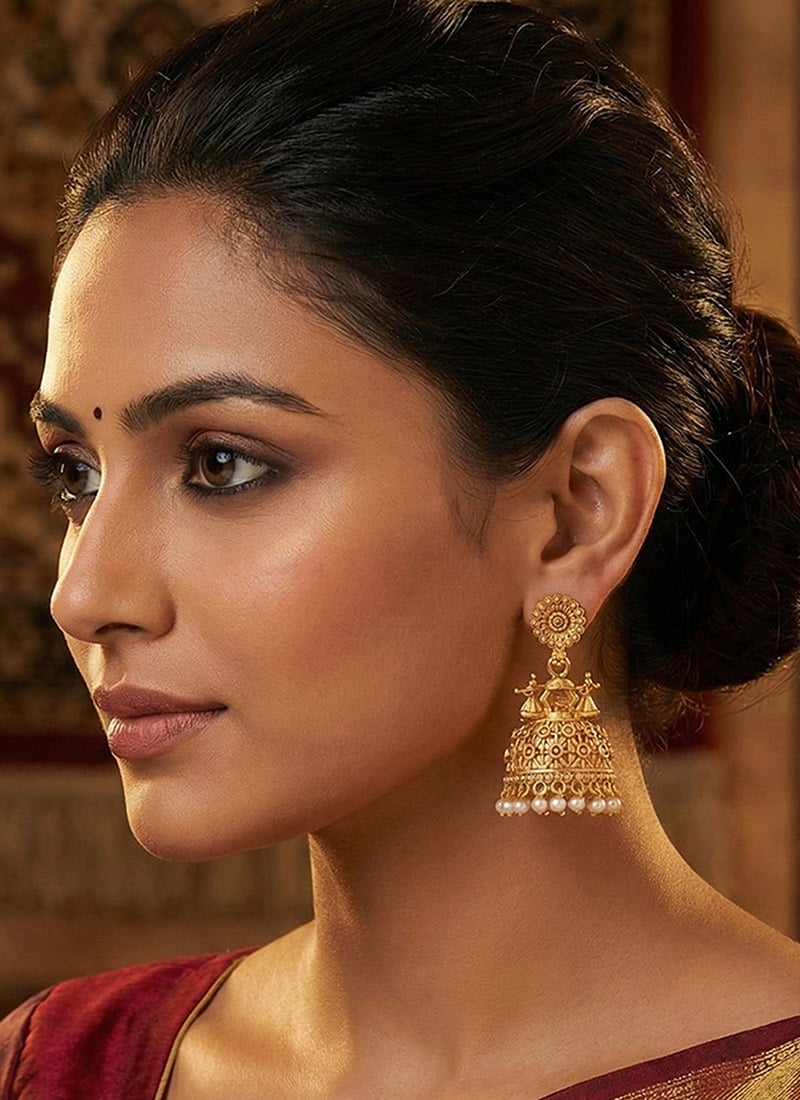 Golden Temple Pearl Jhumka Earrings After Six Wear
