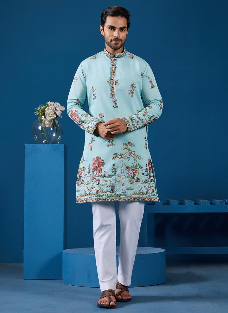 Golden Yellow Viscose Silk Embroidered Sequins Thread Kurta