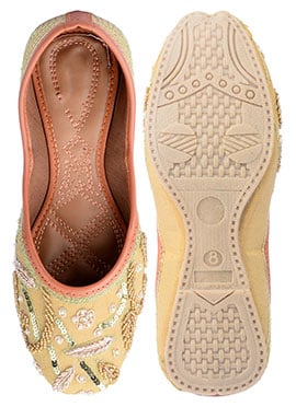 Golden Zardosi Hand Embroidered Sequins With Moti Work Juti