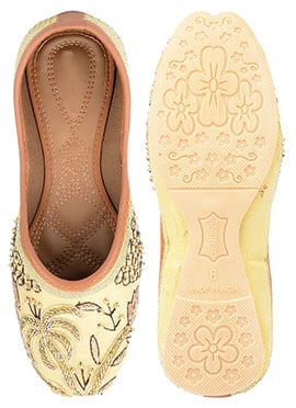 Golden Zardosi Hand Embroidered Sequins With Moti Work Juti