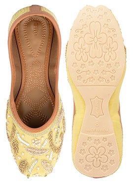 Golden Zardosi Hand Embroidered Sequins With Moti Work Juti