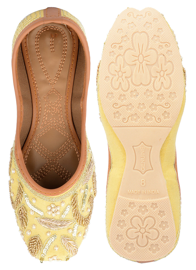 Golden Zardosi Hand Embroidered Sequins With Moti Work Juti