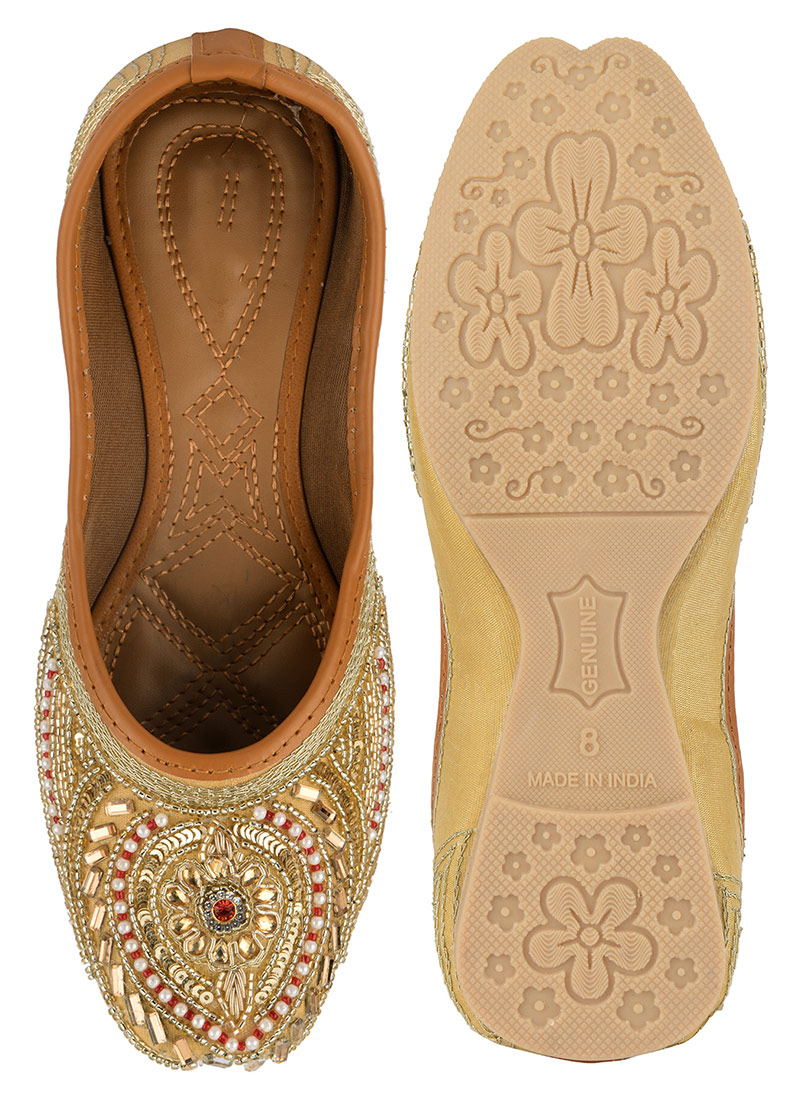 Golden Zardosi Hand Embroidered Sequins With Stone Work Juti