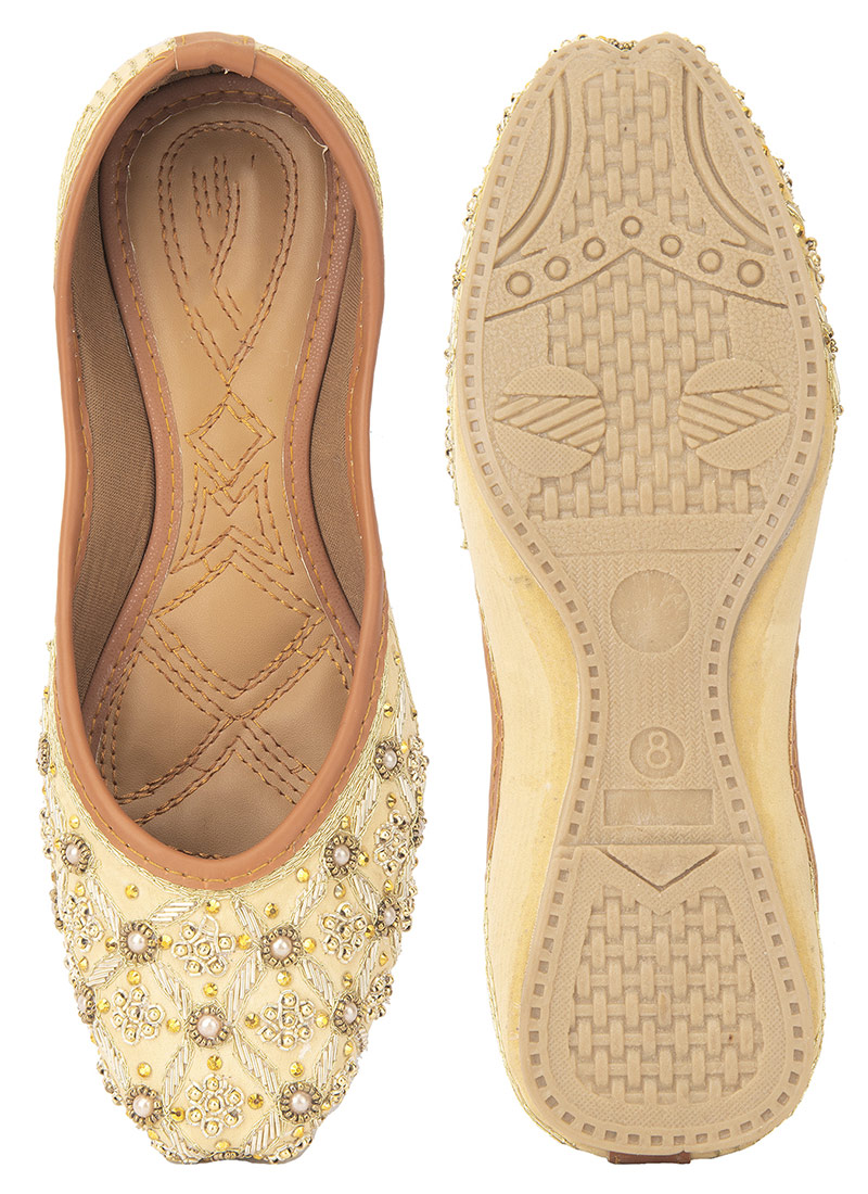Golden Zardosi Hand Embroidered With Stone And Moti Work Juti
