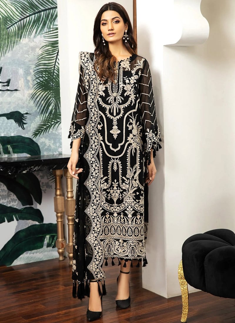 Gorgeiously Sequins Embroidered Organza Straight Pant Suit Party Wear