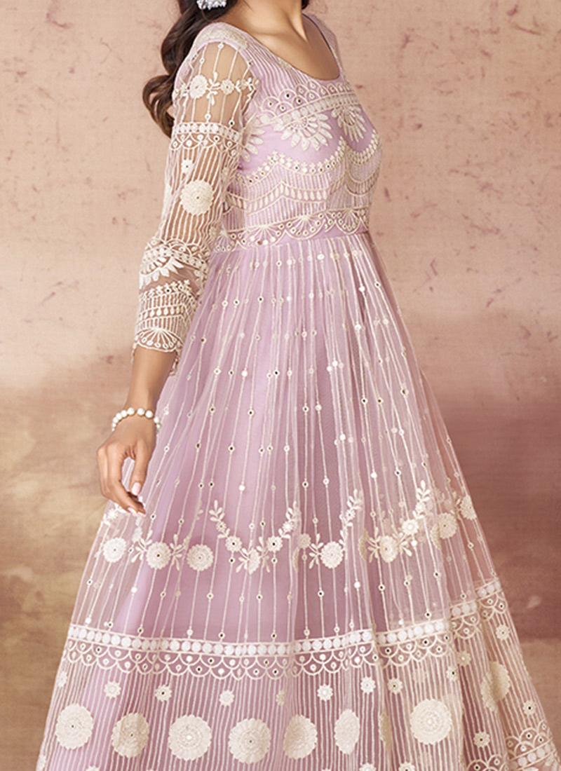 Pinkish Purple Party Wear Sequins Net Anarkali Gown main image 1