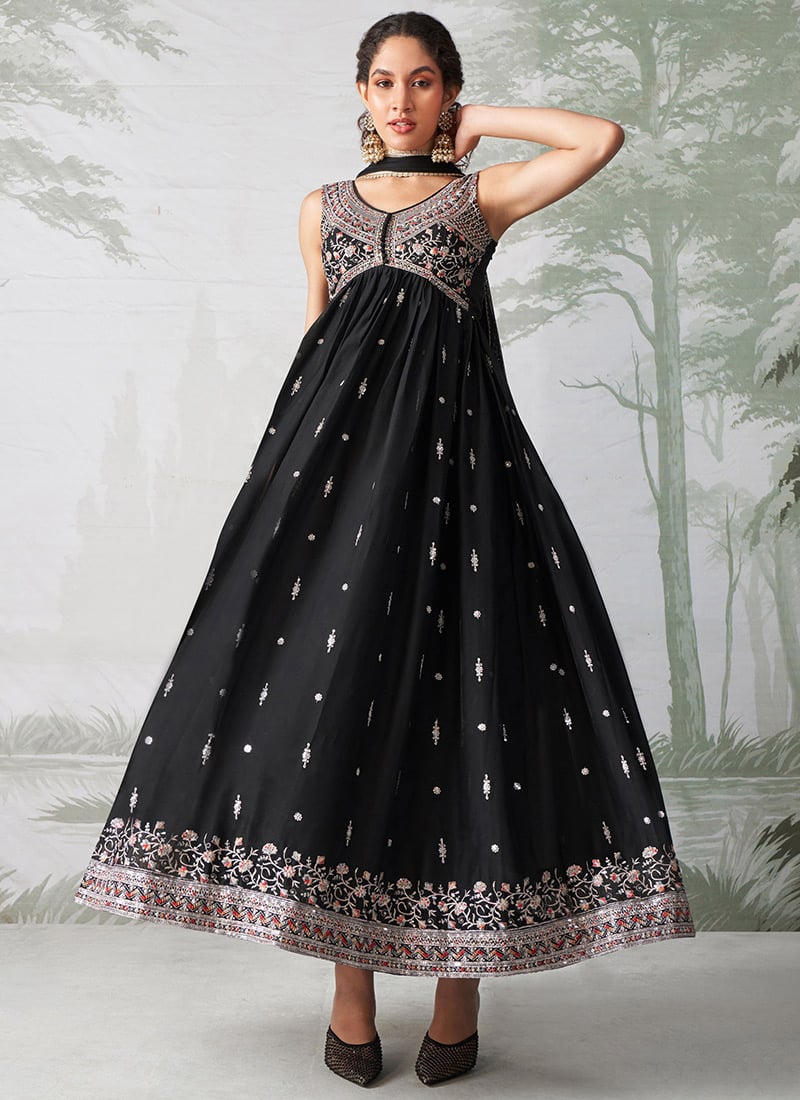 Gorgeous Black Georgette Embroidered Sequins Anarkali Suit Wedding Wear