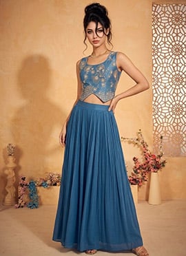 Gorgeous Blue Silk Sequins Indowestern Set And Suit