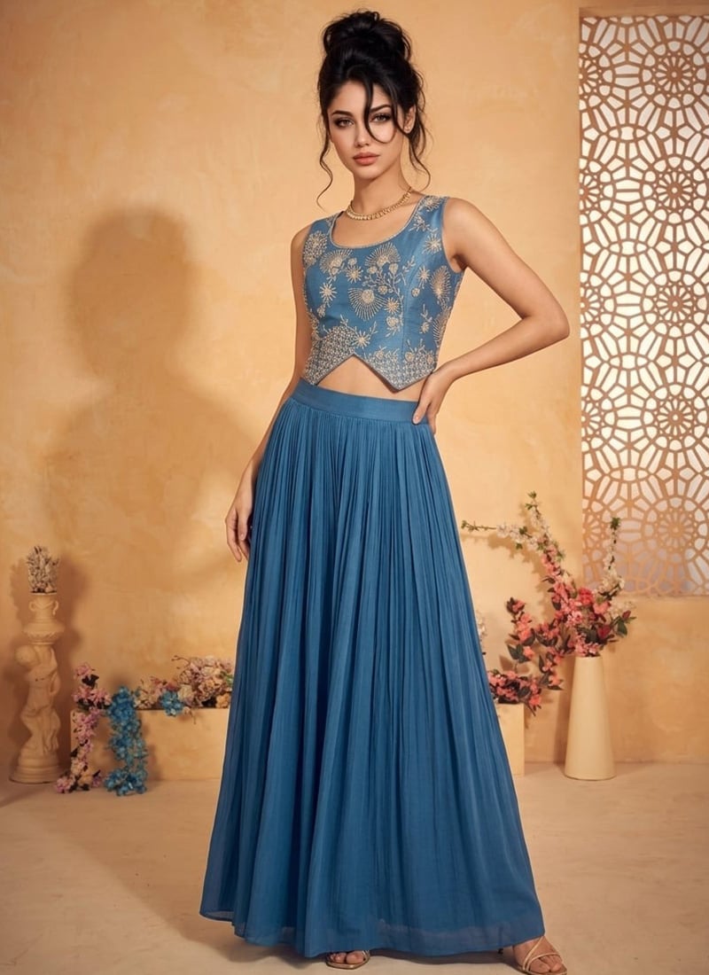 Gorgeous Blue Silk Sequins Indowestern Set And Suit Wedding Wear