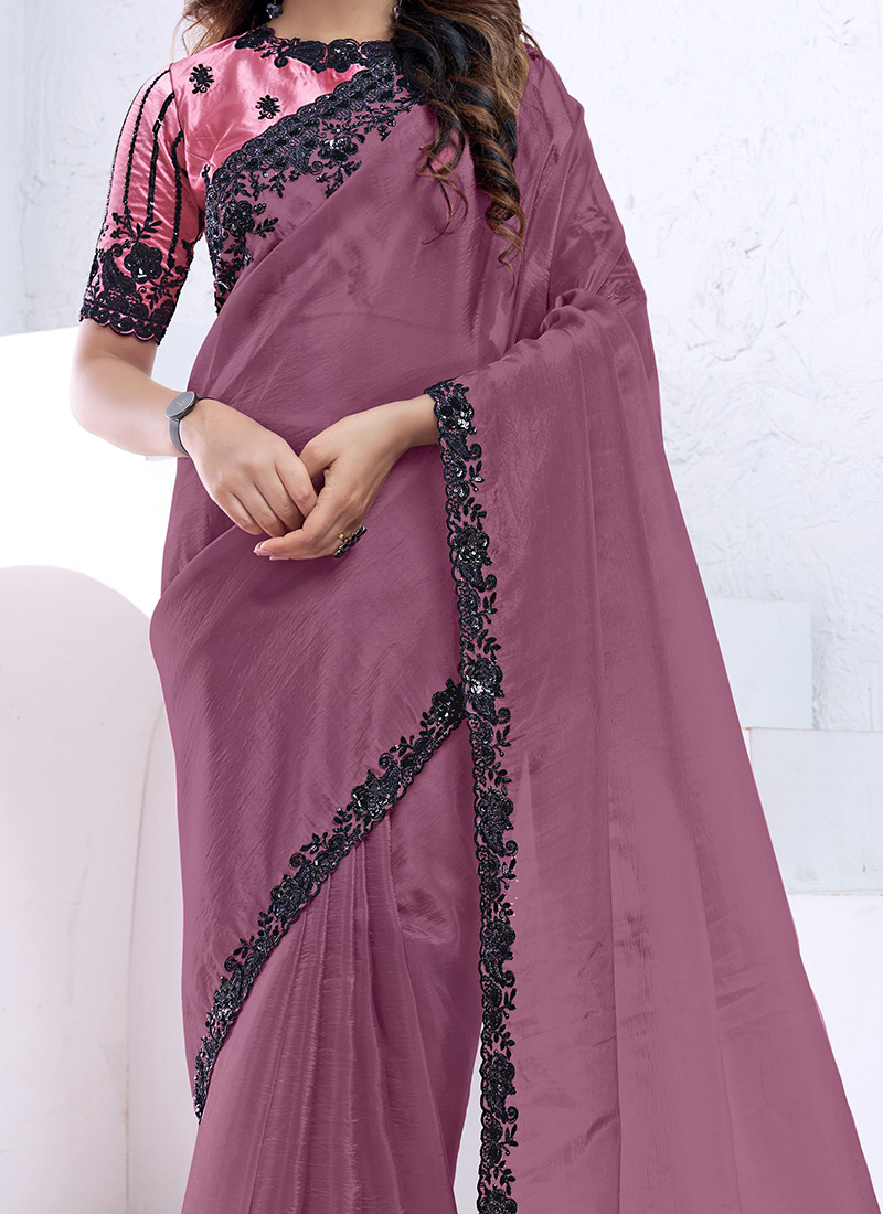 Dark Mauve Designer Saree
