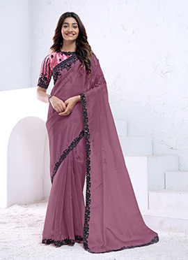 Gorgeous Dark Mauve Crush Silk Embropidered Sequins Saree